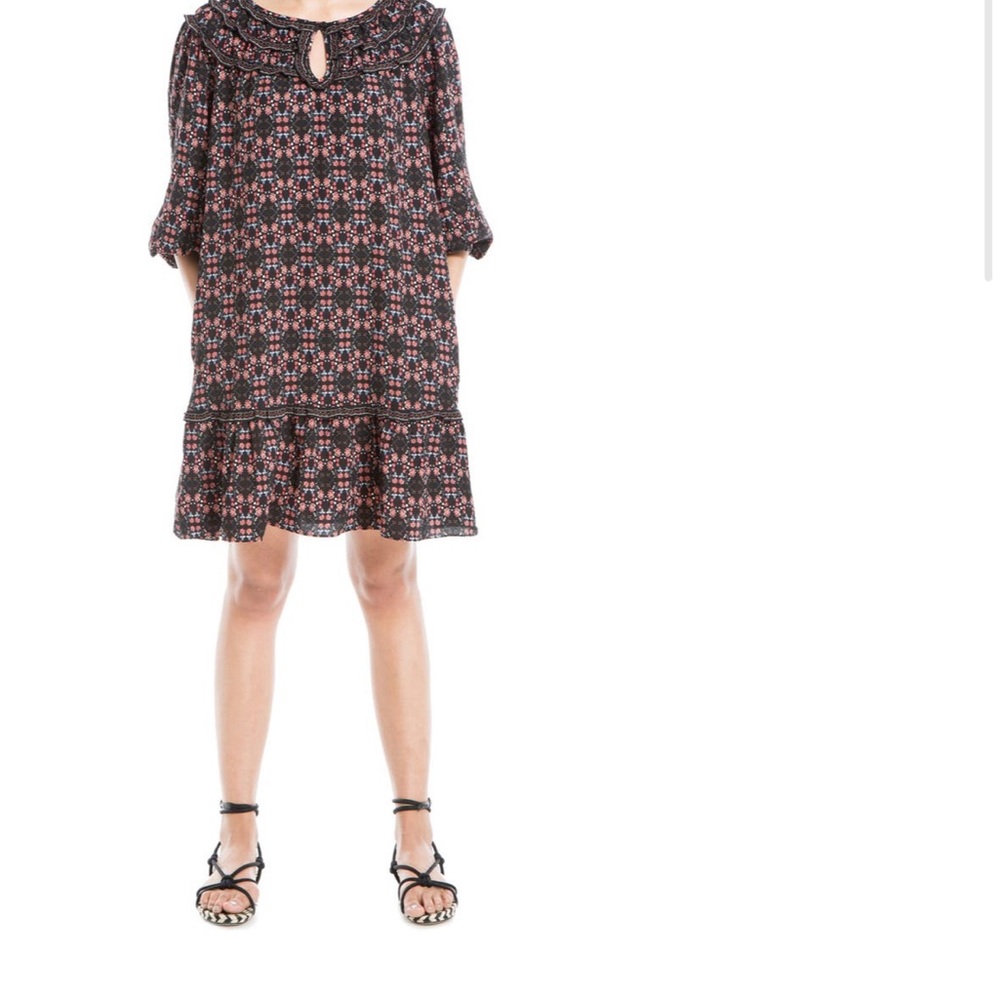 NWOT Max Studio Ruffle Trim Keyhole Shift Floral Dress Size Small